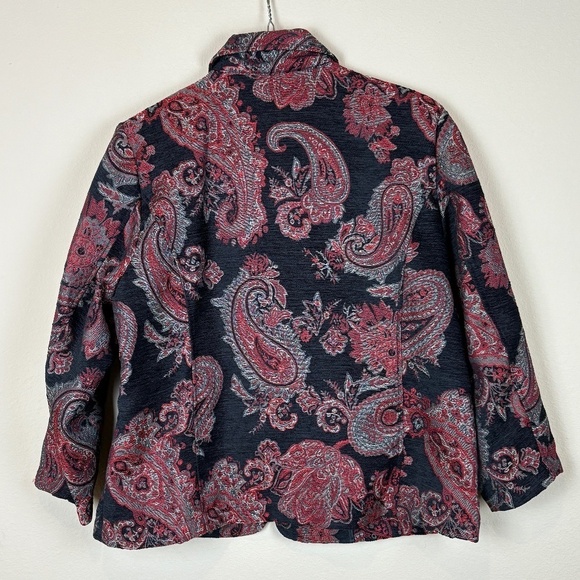 Bon Worth Tapestry Full Zip Black/Red Paisley Jacket; Size LP - Picture 4 of 8